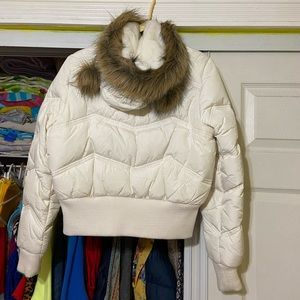 South Pole White Puffer Women’s with Faux Fur Hood